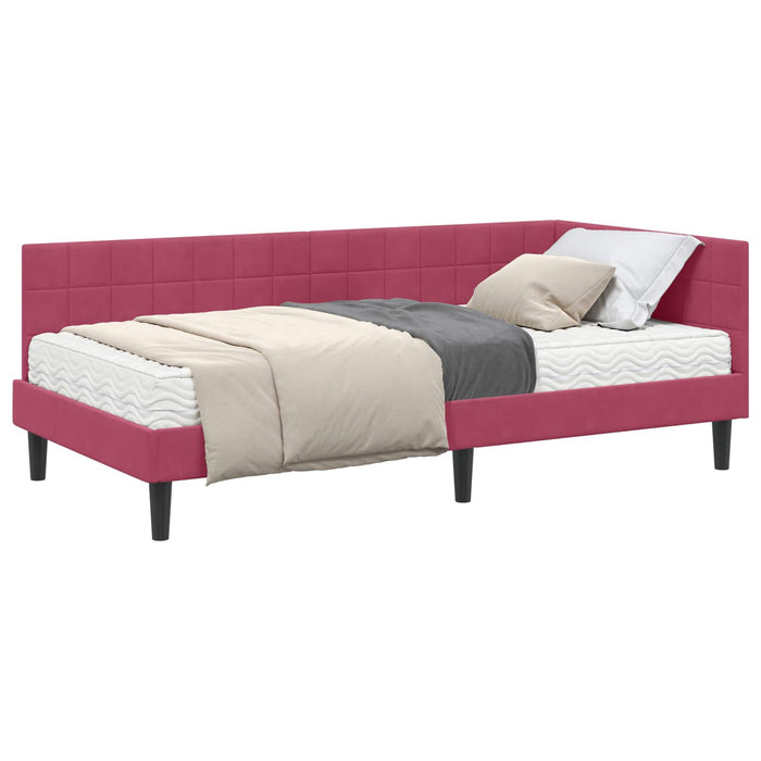 Cadru de pat colțar cu saltea cu headboard 2 pcs Verde Catifea - WALTI WALTI