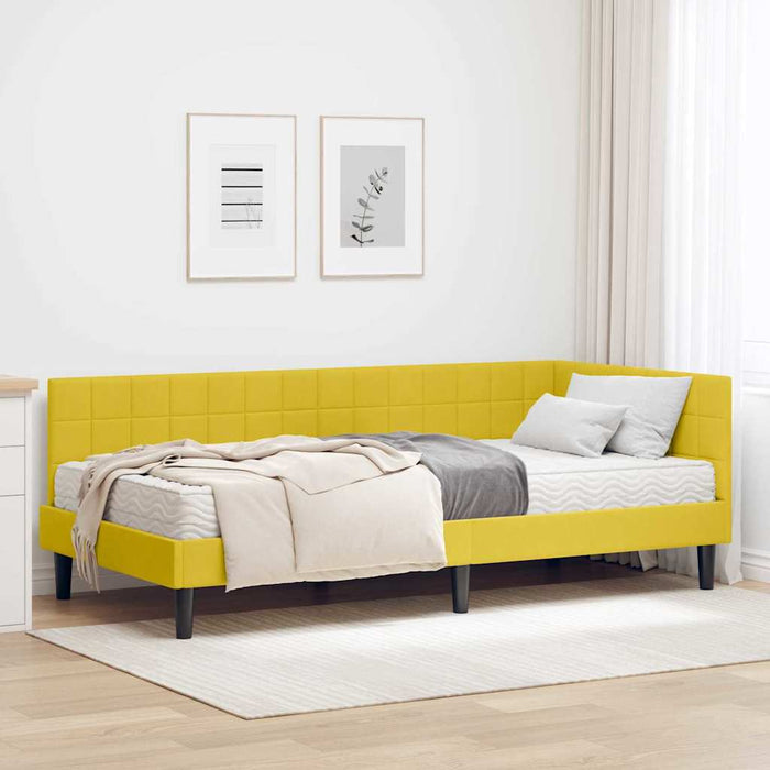 Cadru de pat colțar cu saltea cu headboard 2 pcs Galben Catifea - WALTI WALTI