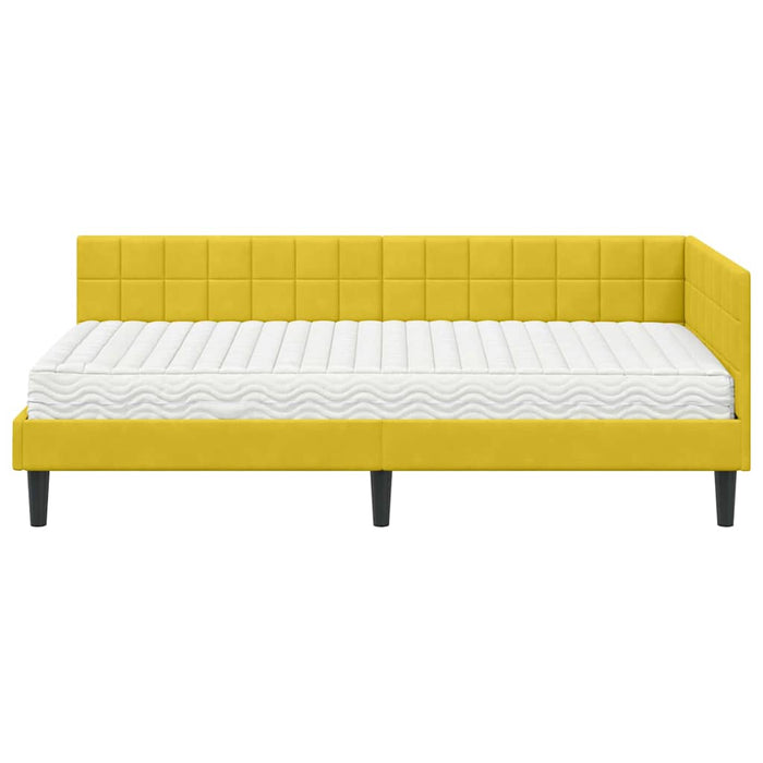 Cadru de pat colțar cu saltea cu headboard 2 pcs Galben Catifea - WALTI WALTI