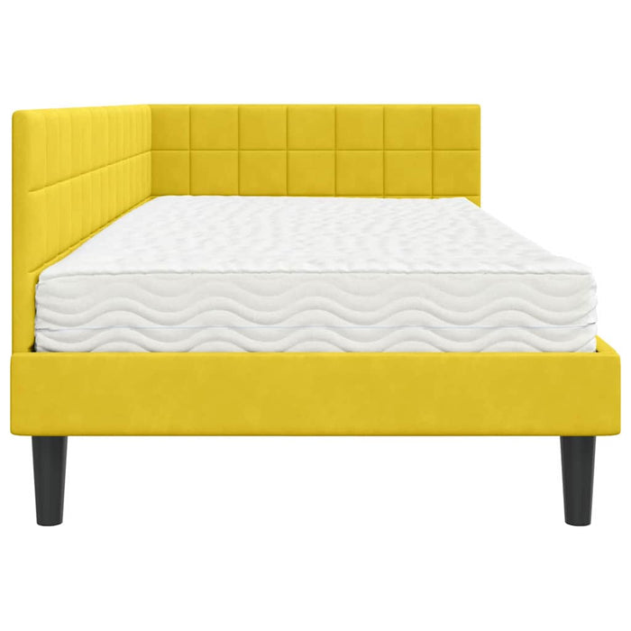 Cadru de pat colțar cu saltea cu headboard 2 pcs Galben Catifea - WALTI WALTI