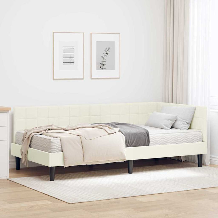Cadru de pat colțar cu saltea cu headboard 2 pcs Crem Catifea - WALTI WALTI