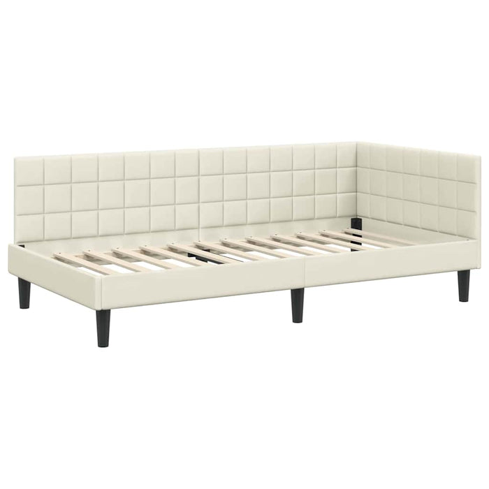 Cadru de pat colțar cu saltea cu headboard 2 pcs Crem Catifea - WALTI WALTI