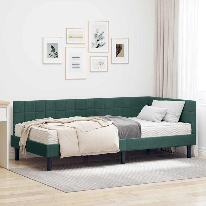 Cadru de pat colțar cu saltea cu headboard 2 pcs Verde Catifea - WALTI WALTI