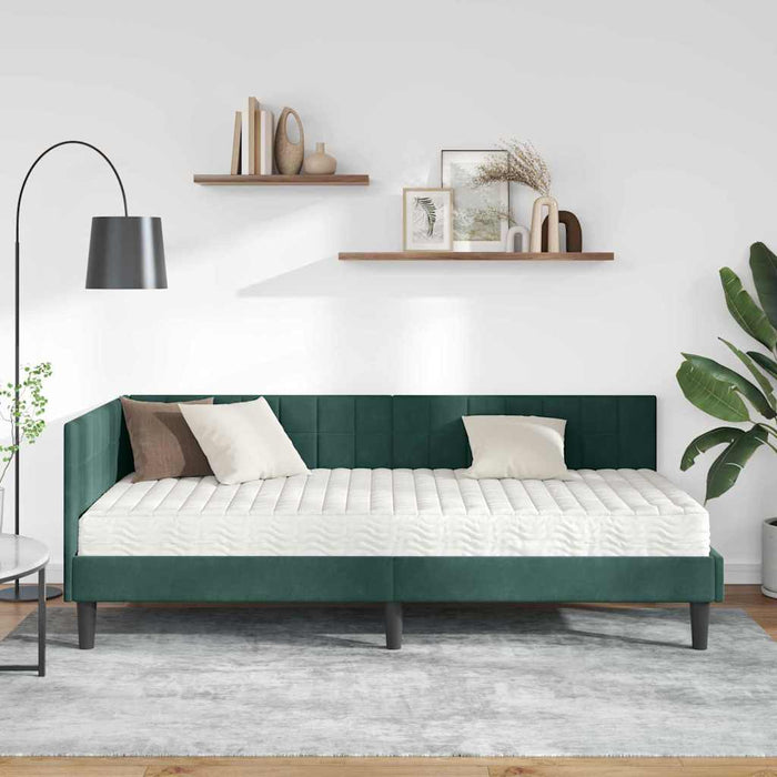 Cadru de pat colțar cu saltea cu headboard 2 pcs Verde Catifea - WALTI WALTI