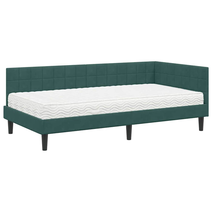 Cadru de pat colțar cu saltea cu headboard 2 pcs Verde Catifea - WALTI WALTI