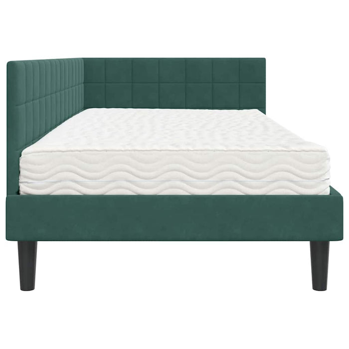 Cadru de pat colțar cu saltea cu headboard 2 pcs Verde Catifea - WALTI WALTI