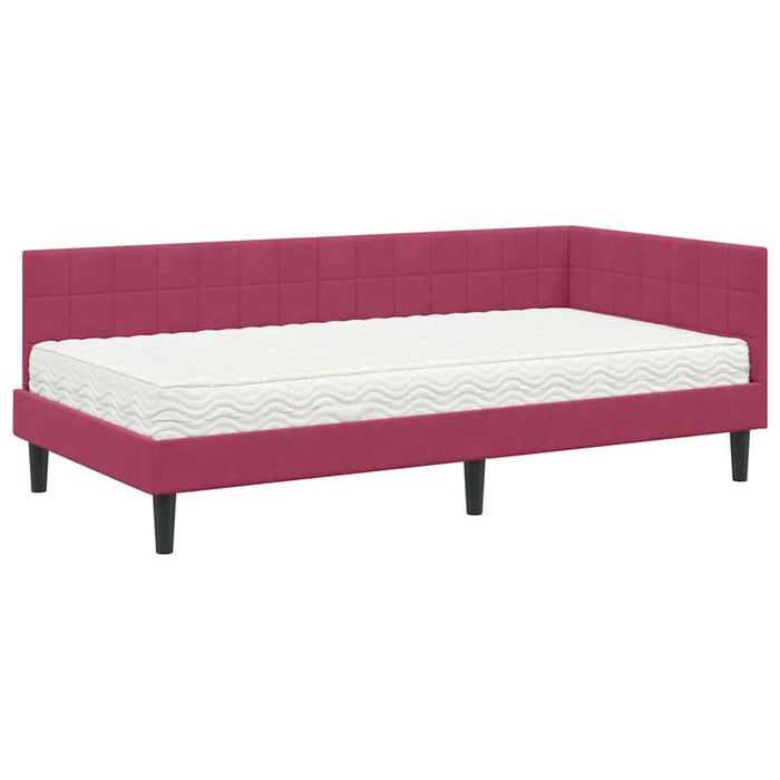 Cadru de pat colțar cu saltea cu headboard 2 pcs Verde Catifea - WALTI WALTI