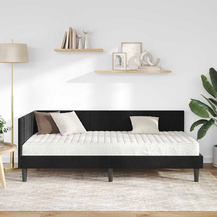 Cadru de pat colțar cu saltea cu headboard 2 pcs Negru Catifea - WALTI WALTI
