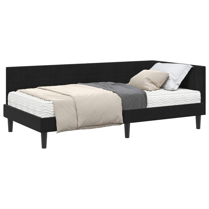 Cadru de pat colțar cu saltea cu headboard 2 pcs Negru Catifea - WALTI WALTI