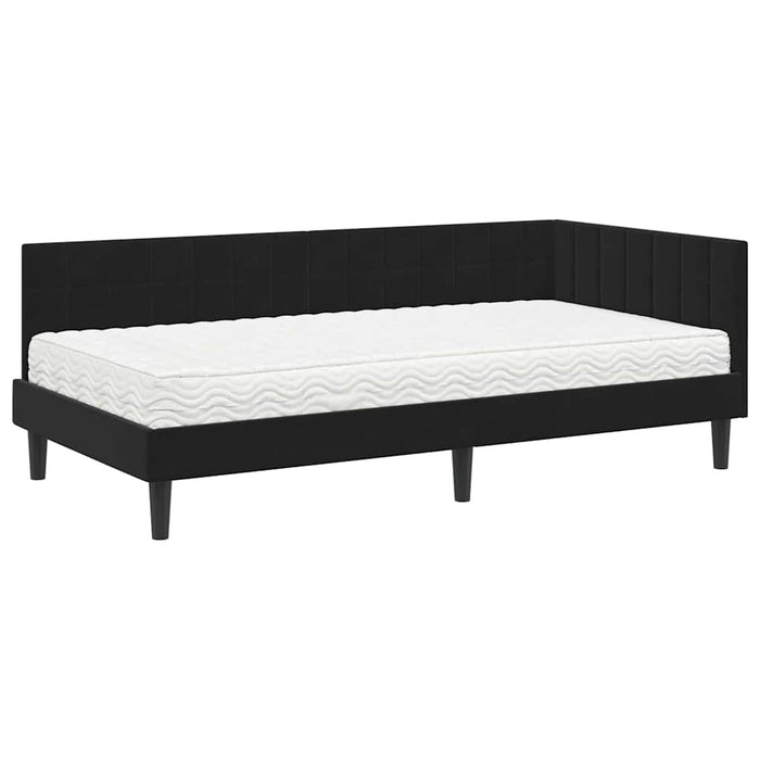 Cadru de pat colțar cu saltea cu headboard 2 pcs Negru Catifea - WALTI WALTI