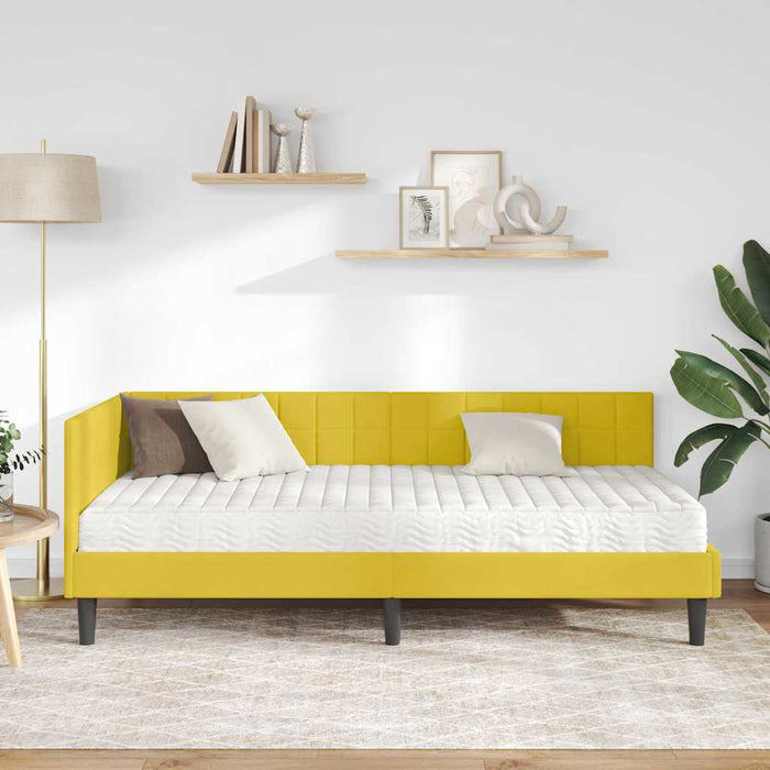 Cadru de pat colțar cu saltea cu headboard 2 pcs Galben Catifea - WALTI WALTI