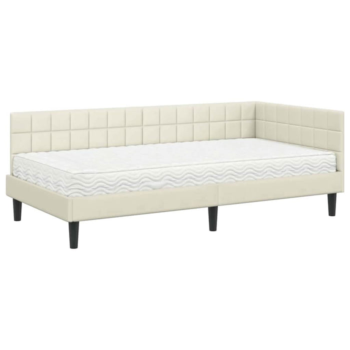 Cadru de pat colțar cu saltea cu headboard 2 pcs Crem Catifea - WALTI WALTI