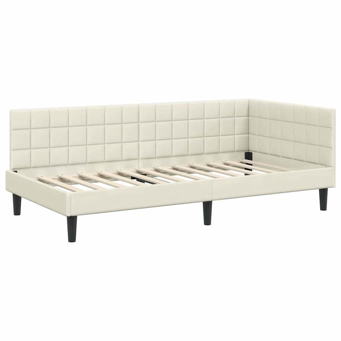 Cadru de pat colțar cu saltea cu headboard 2 pcs Crem Catifea - WALTI WALTI