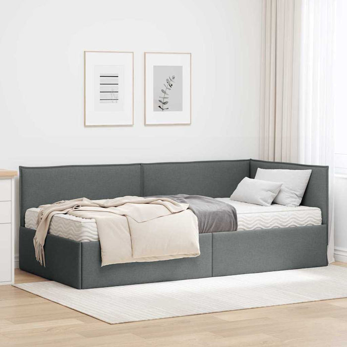 Cadru de pat colțar cu saltea cu headboard 2 pcs Gri Catifea WALTI