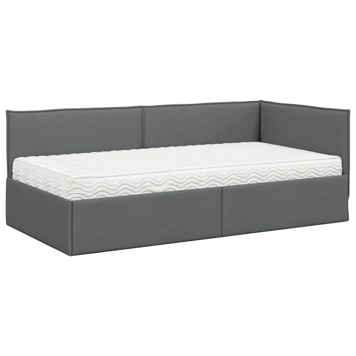 Cadru de pat colțar cu saltea cu headboard 2 pcs Gri Catifea WALTI
