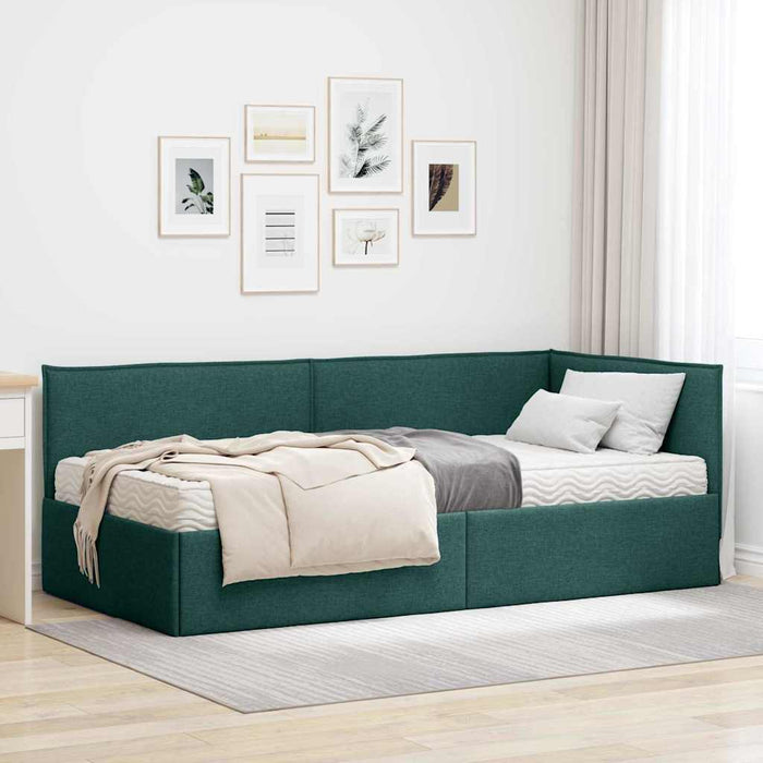 Cadru de pat colțar cu saltea cu headboard 2 buc. Verde Catifea WALTI