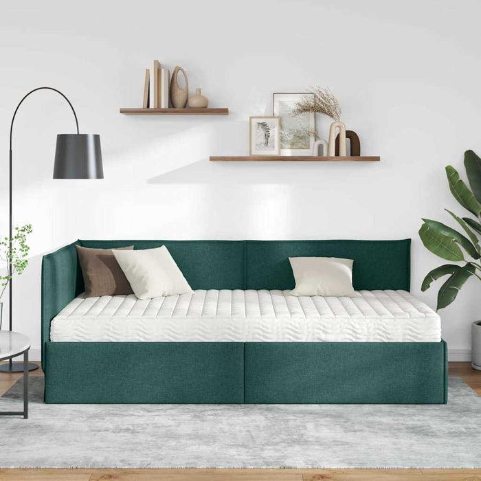 Cadru de pat colțar cu saltea cu headboard 2 buc. Verde Catifea WALTI