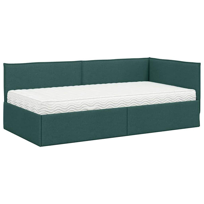 Cadru de pat colțar cu saltea cu headboard 2 buc. Verde Catifea WALTI