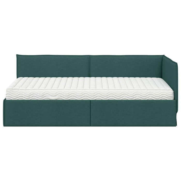 Cadru de pat colțar cu saltea cu headboard 2 buc. Verde Catifea WALTI