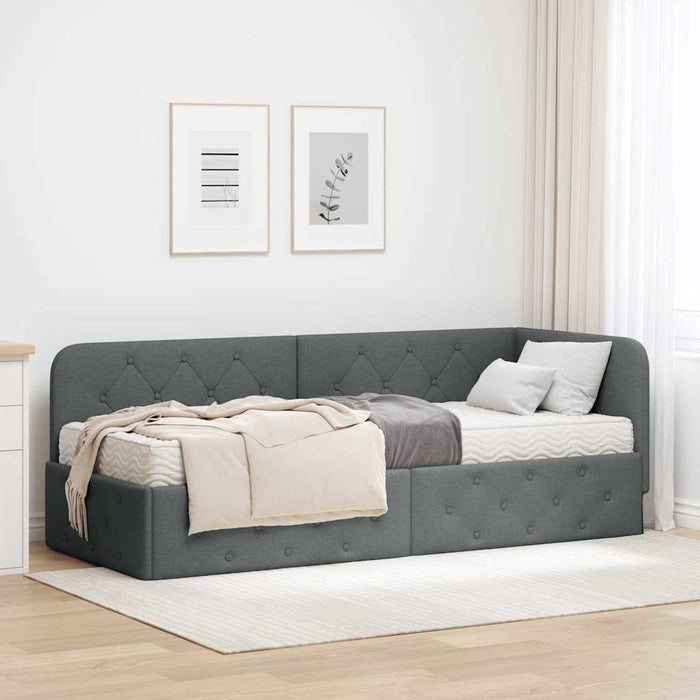 Cadru de pat colțar cu saltea Gri închis 80 x 200 cm țesătură - WALTI WALTI