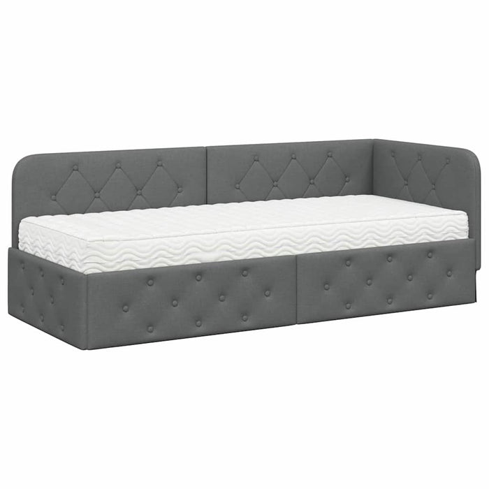 Cadru de pat colțar cu saltea Gri închis 80 x 200 cm țesătură - WALTI WALTI