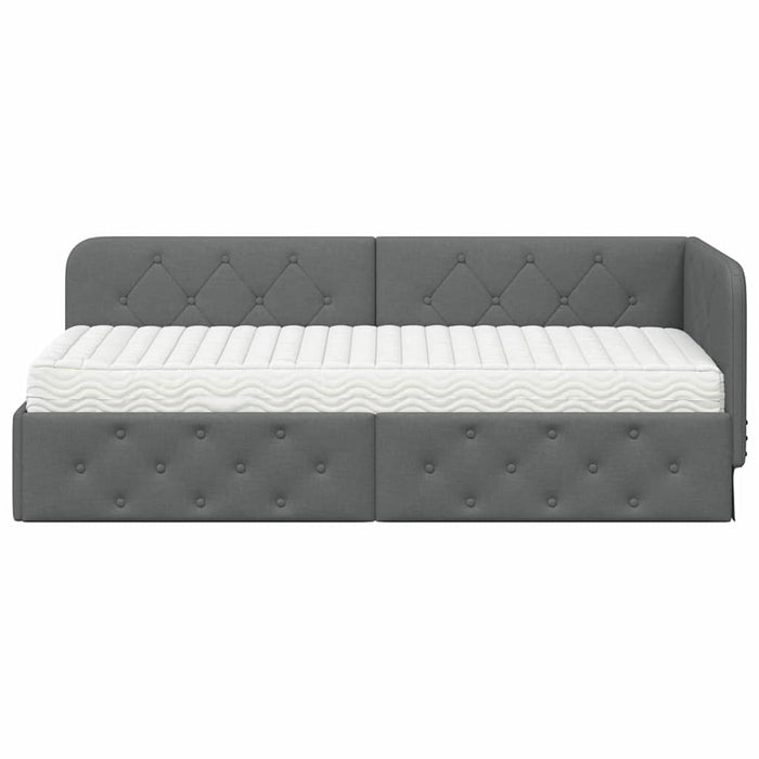 Cadru de pat colțar cu saltea Gri închis 80 x 200 cm țesătură - WALTI WALTI