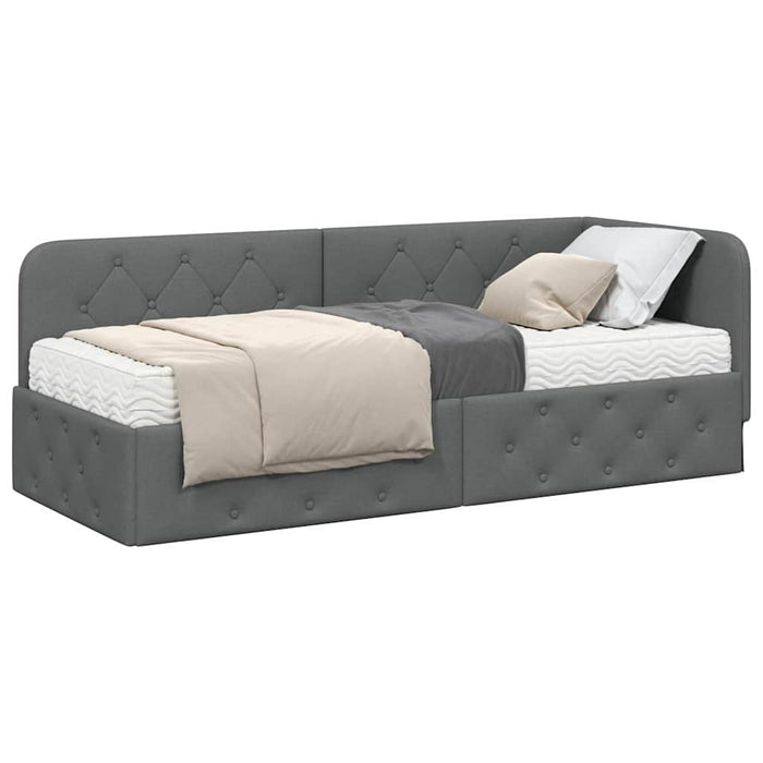 Cadru de pat colțar cu saltea Gri închis 80 x 200 cm țesătură - WALTI WALTI