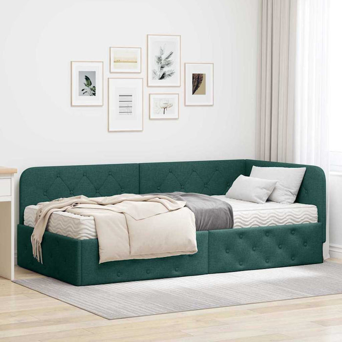 Cadru de pat colțar cu saltea Verde închis 90 x 190 cm țesătură - WALTI WALTI