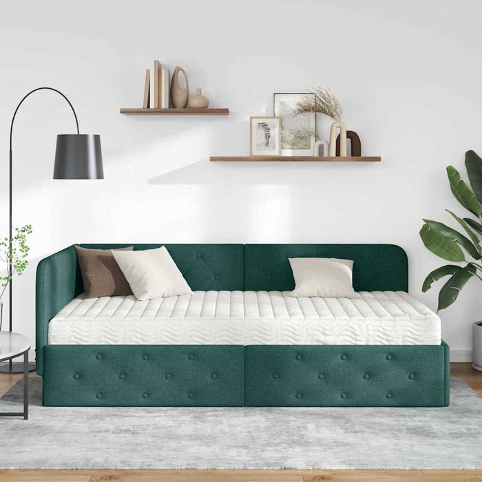 Cadru de pat colțar cu saltea Verde închis 90 x 190 cm țesătură - WALTI WALTI