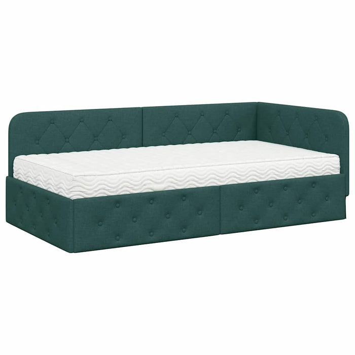 Cadru de pat colțar cu saltea Verde închis 90 x 190 cm țesătură - WALTI WALTI