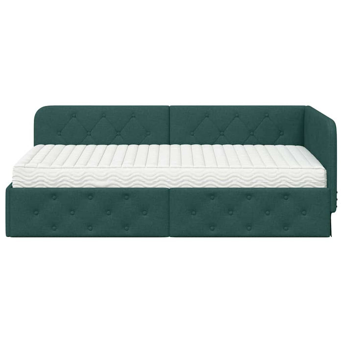 Cadru de pat colțar cu saltea Verde închis 90 x 190 cm țesătură - WALTI WALTI