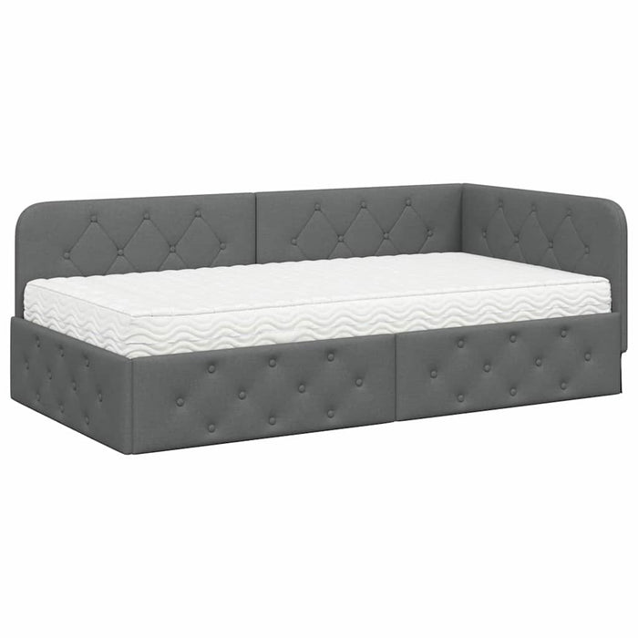 Cadru de pat colțar cu saltea Gri închis 90 x 200 cm țesătură - WALTI WALTI