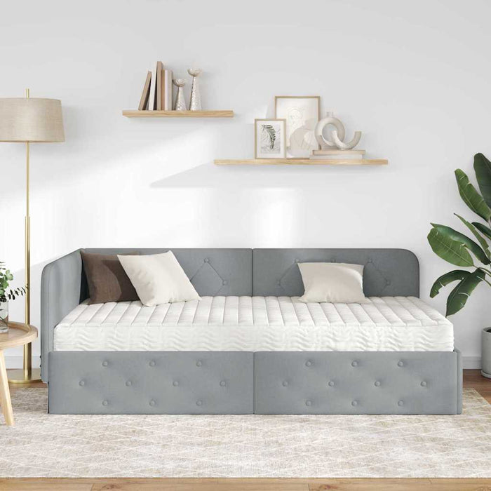 Cadru de pat colțar cu saltea Gri deschis 100 x 200 cm țesătură - WALTI WALTI