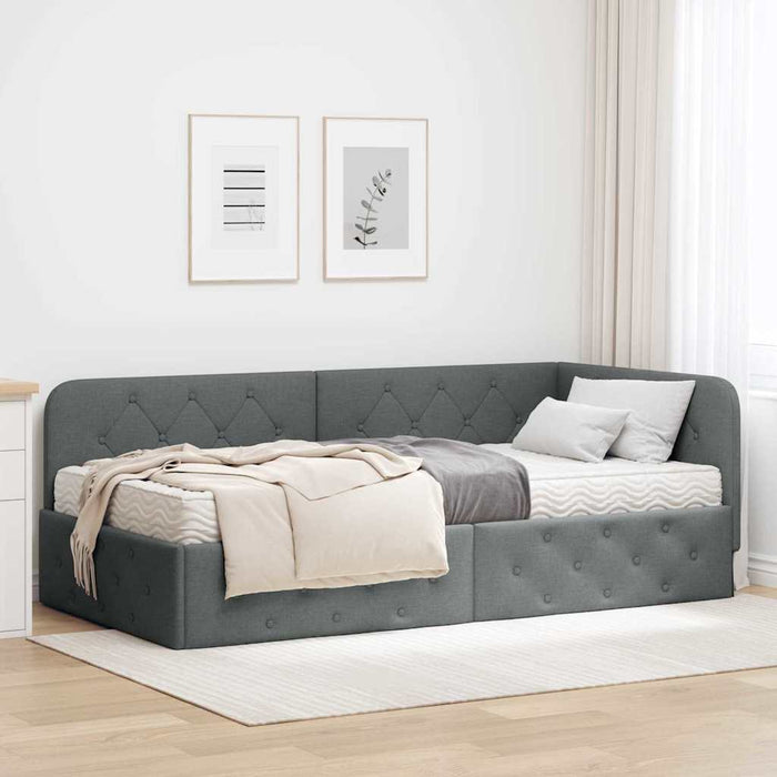 Cadru de pat colțar cu saltea Gri închis 100 x 200 cm țesătură - WALTI WALTI