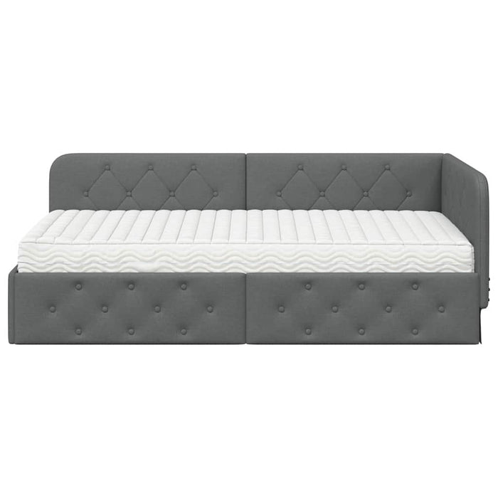 Cadru de pat colțar cu saltea Gri închis 100 x 200 cm țesătură - WALTI WALTI