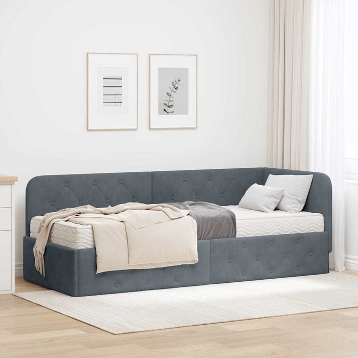 Cadru de pat colțar cu saltea Gri închis 80 x 200 cm Catifea - WALTI WALTI