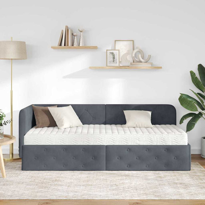 Cadru de pat colțar cu saltea Gri închis 80 x 200 cm Catifea - WALTI WALTI
