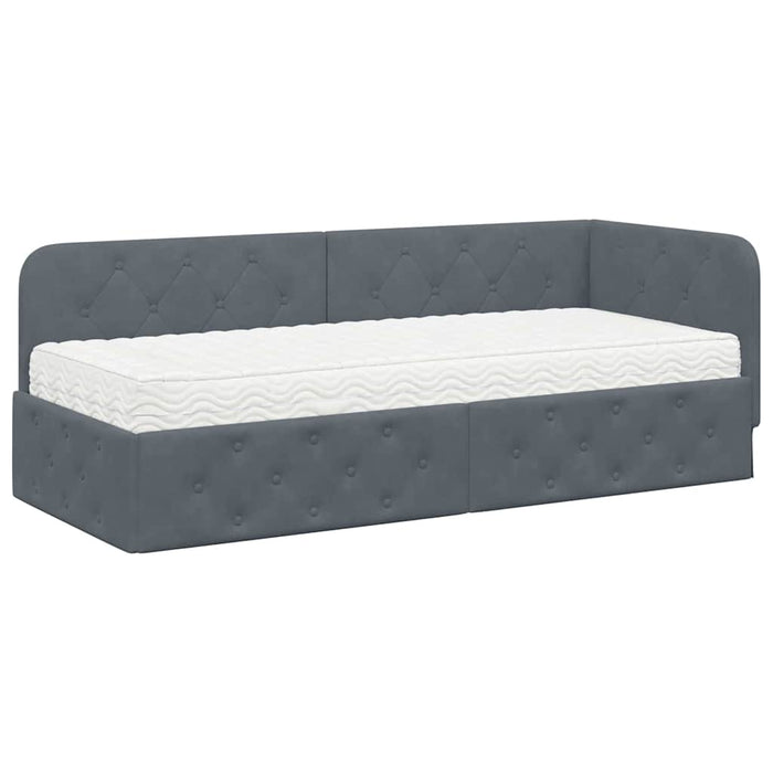Cadru de pat colțar cu saltea Gri închis 80 x 200 cm Catifea - WALTI WALTI