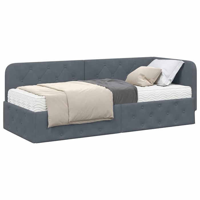 Cadru de pat colțar cu saltea Gri închis 80 x 200 cm Catifea - WALTI WALTI
