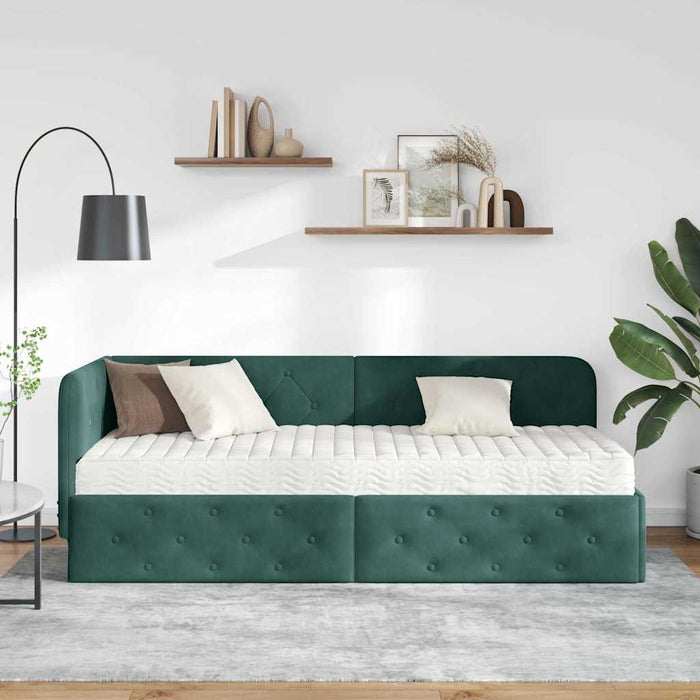 Cadru de pat colțar Verde închis 80 x 200 cm Catifea - WALTI WALTI