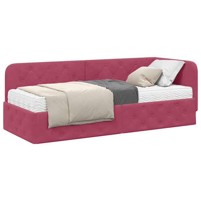 Cadru de pat colțar cu saltea Roșu Vin 80 x 200 cm Catifea - WALTI WALTI
