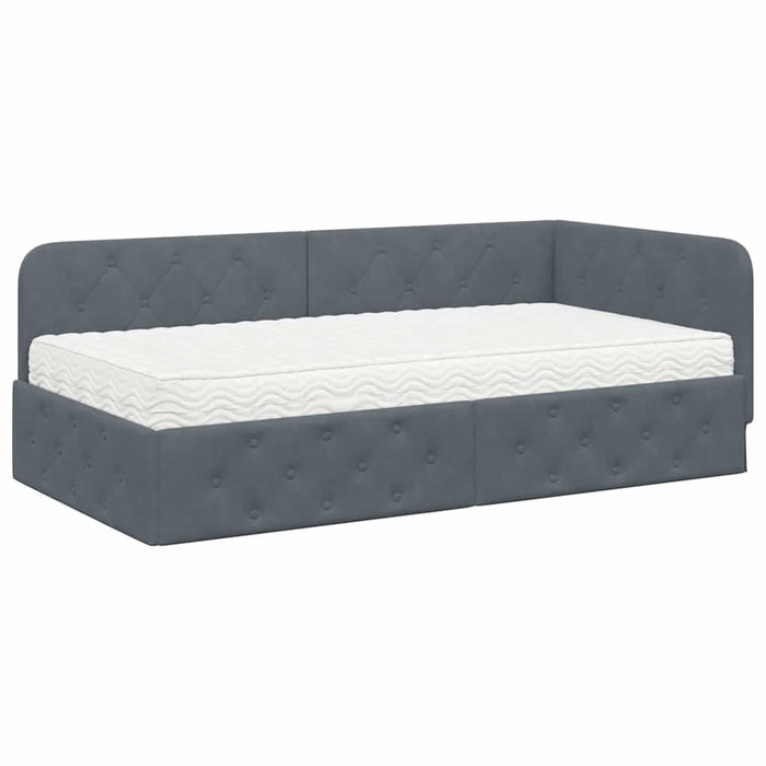 Cadru de pat colțar cu saltea Gri închis 90 x 200 cm Catifea - WALTI WALTI