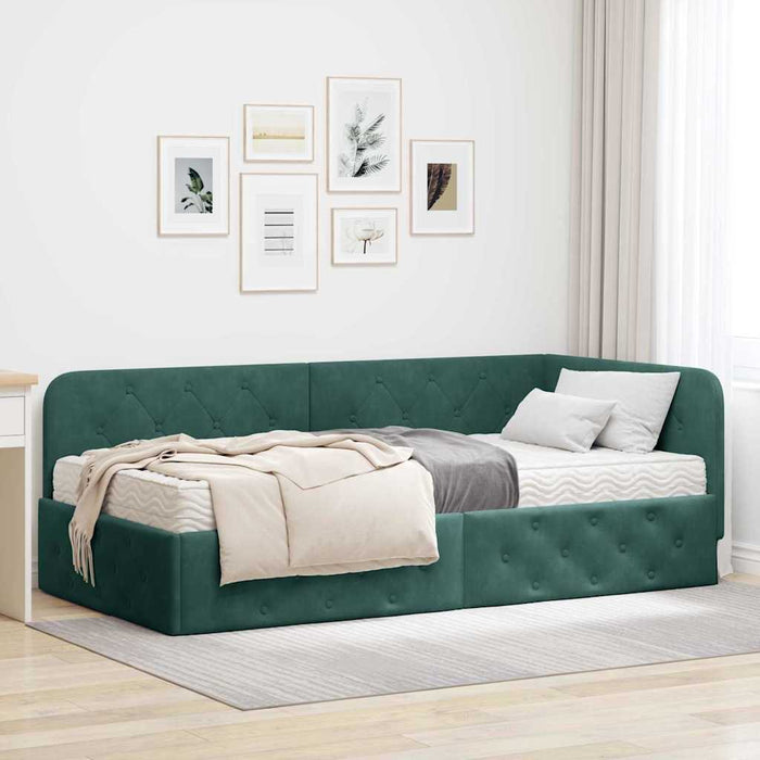 Cadru de pat colțar cu saltea Verde închis 90 x 200 cm Catifea - WALTI WALTI