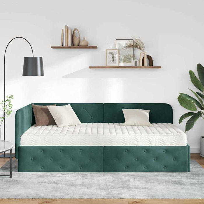 Cadru de pat colțar cu saltea Verde închis 90 x 200 cm Catifea - WALTI WALTI