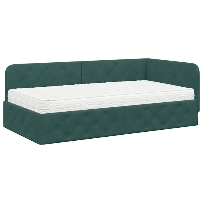 Cadru de pat colțar cu saltea Verde închis 90 x 200 cm Catifea - WALTI WALTI