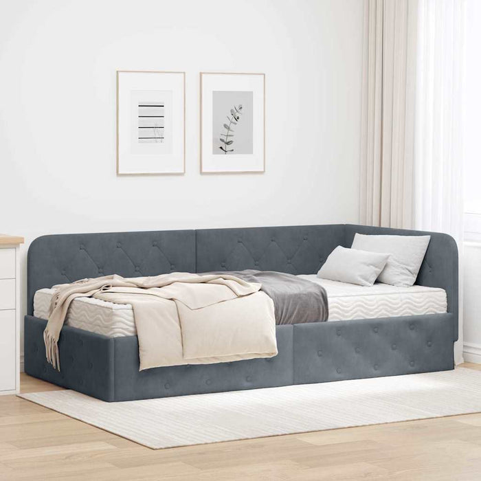 Cadru de pat colțar cu saltea Gri închis 100 x 200 cm Catifea - WALTI WALTI