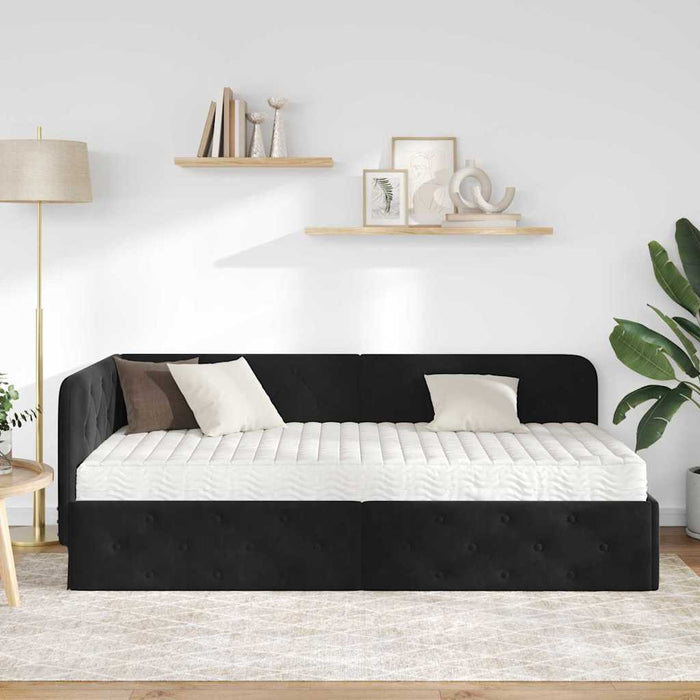 Cadru de pat colțar cu saltea Negru 100 x 200 cm Catifea - WALTI WALTI
