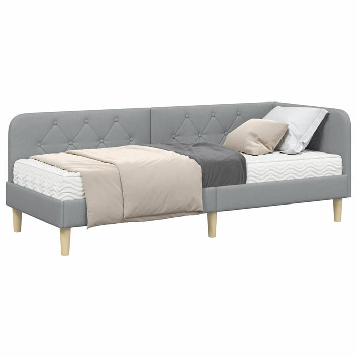 Cadru de pat colțar cu saltea Gri deschis 80 x 200 cm țesătură - WALTI WALTI