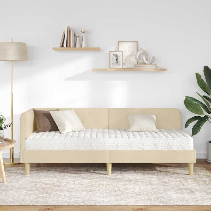 Cadru de pat colțar cu saltea Crem 80 x 200 cm țesătură - WALTI WALTI