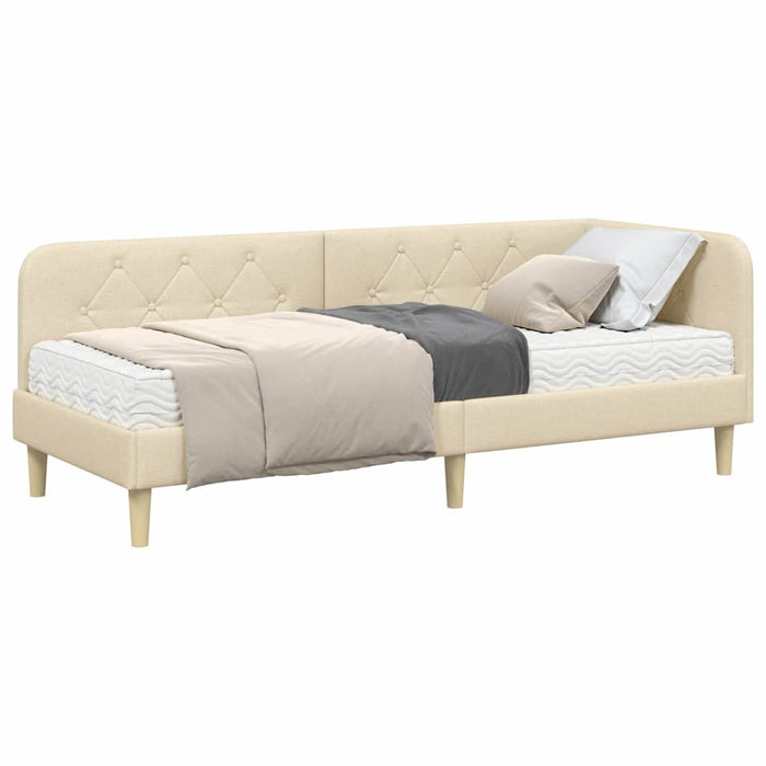 Cadru de pat colțar cu saltea Crem 80 x 200 cm țesătură - WALTI WALTI